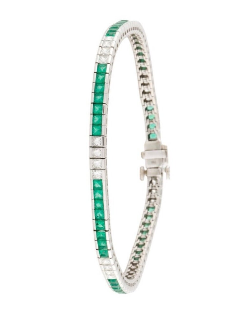 BRACELET 18K 750 WHITE GOLD 2.70CTW EMERALD & DIAMOND 1.82CTW LINK BRACELET